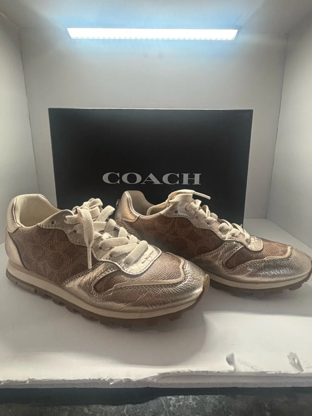 Coach Metallic and Beige Runner Sneakers - Picture 2 of 7